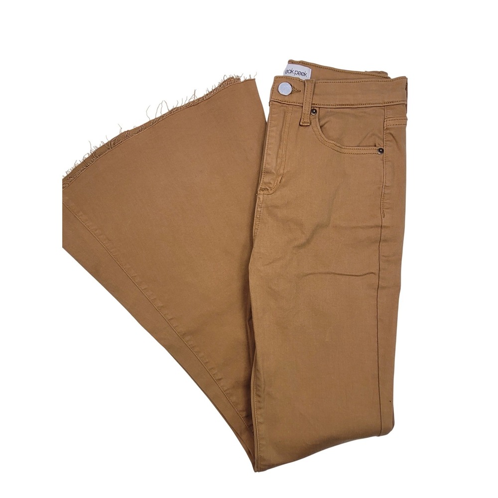 Sneak Peek Womens High Rise Flare Jeans Brown Raw Hem Size 27 Retro 70s Western
